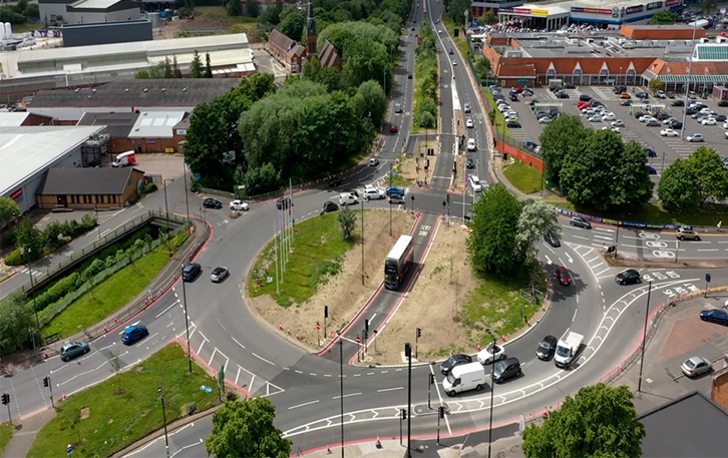 Urban roundabout in a local regeneration area demonstrating place-based infrastructure investment